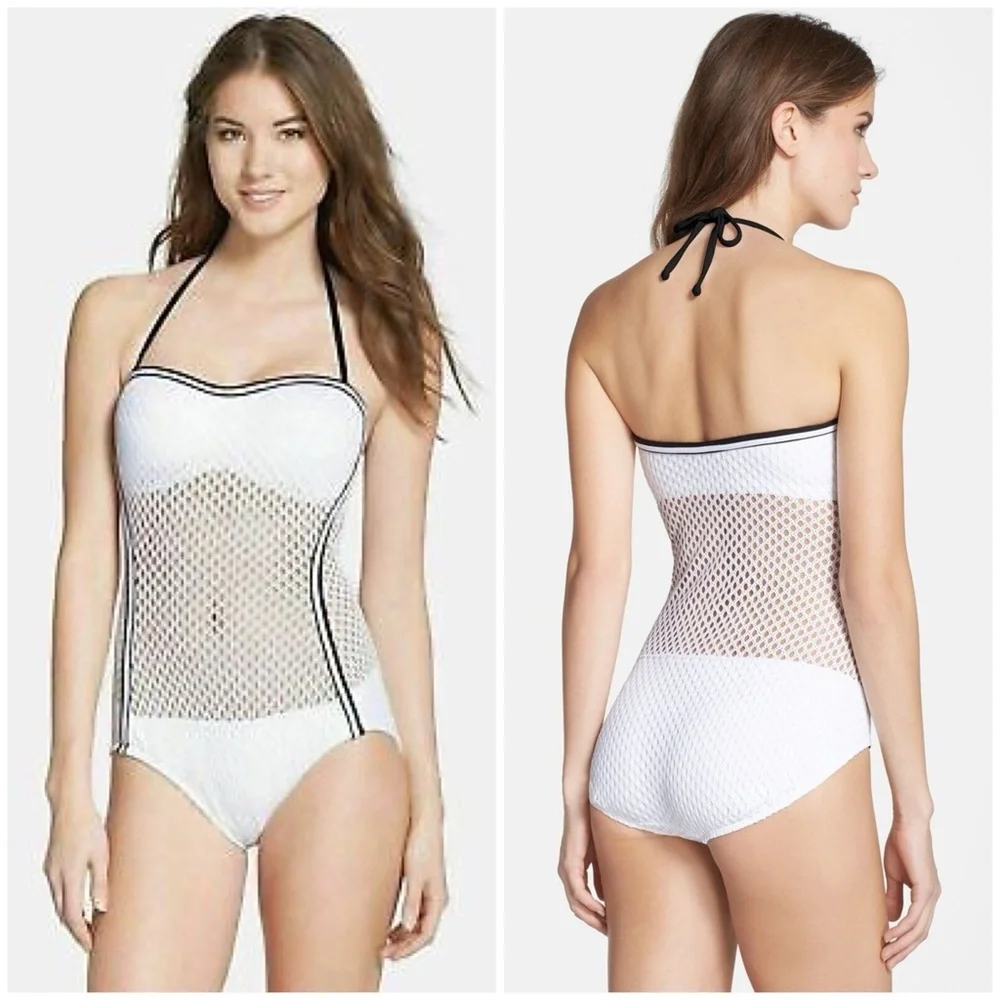 Robin Picone White Cameron Crochet Mesh One‎ Piece Bathing Suit Size 10